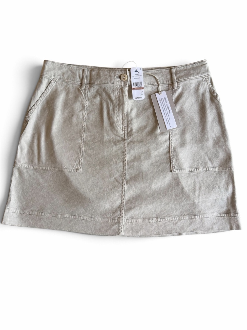 Tommy Bahama Palm-A-Dora Short Skirt Size 12 Khaki Sand Linen Blend Stretch NWT